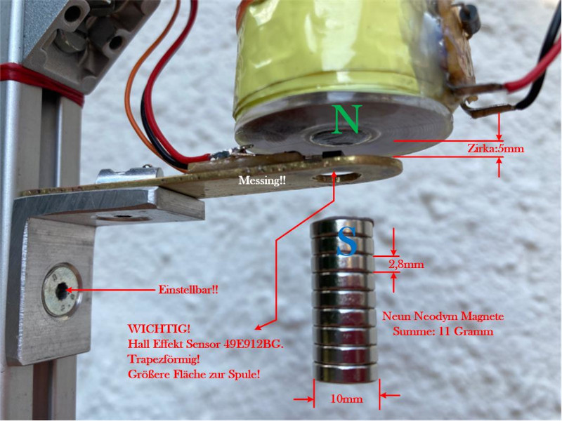 Schwebender Magnet, Spule, Hall Sensor Dtails