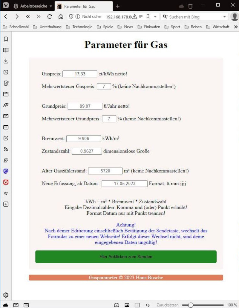 Webserver Gasheizung Formular