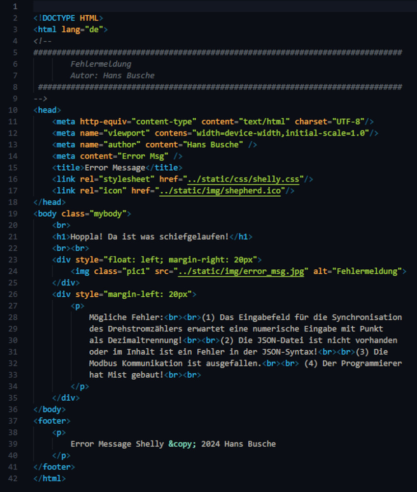 Shelly HTML Fehlermeldung