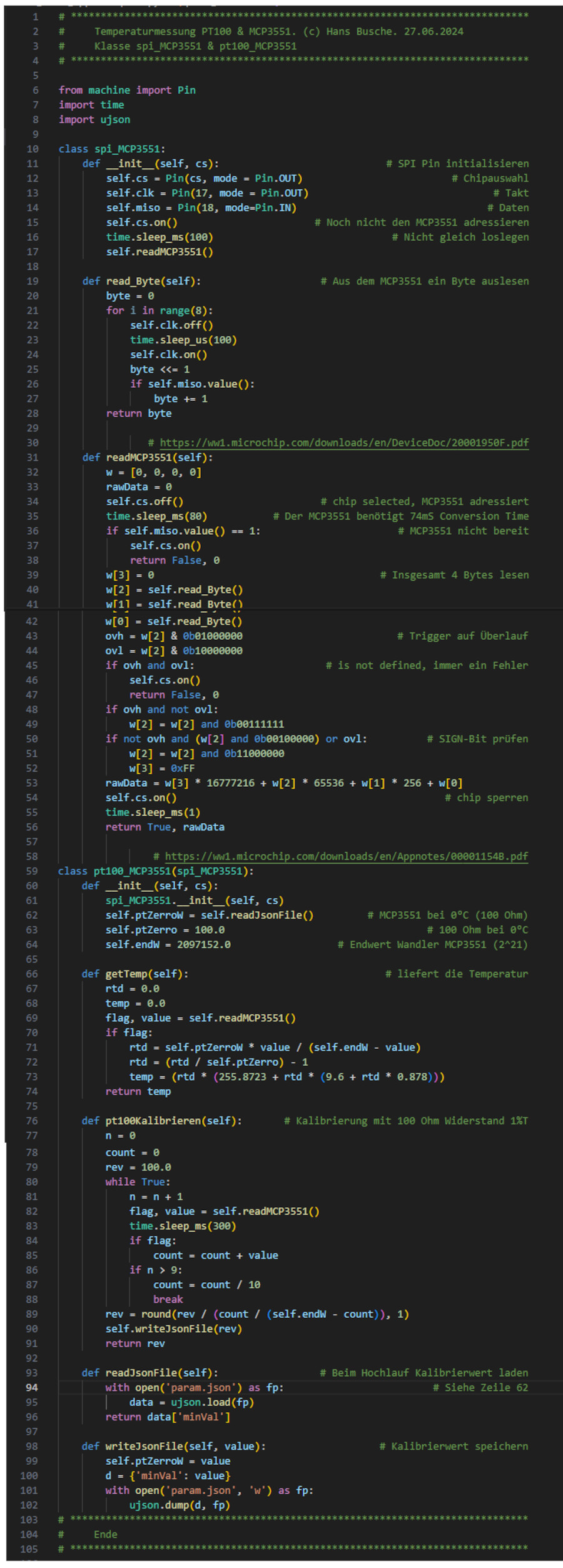 MicroPython Skript MCP3551